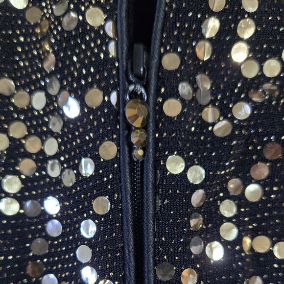 Alex Evenings Black Gold Sequin Metallic Collarless Lightweight Topper Jacket - Picture 5 of 8